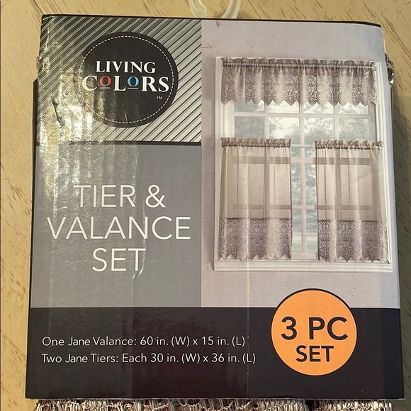 New Fashion Window lace/ sheer tier and Rod Pocket Valance set 54"Lx 14" W - Picture 2 of 7